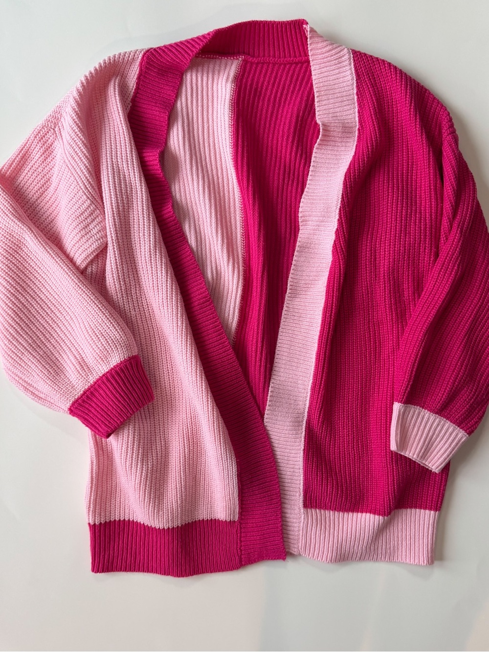 Amazon Pink Two-Tone Open-Front Cardigan Sweater